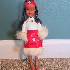 Vintage Red and White Doll with Beaded Details